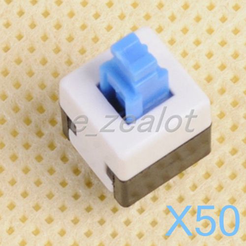 50pcs NEW 8X8mm Blue Cap Self-locking Type Square Button Switch Control