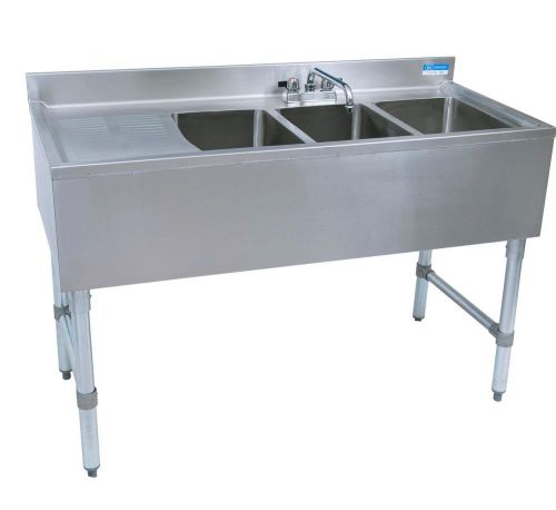 Bk resources (3) compartment 48&#034; wide underbar sink with left drainboard - bkubs for sale