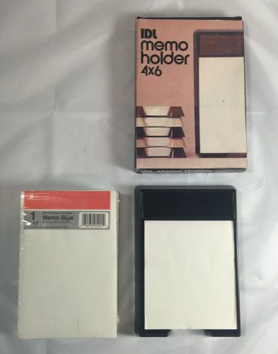 Vintage IDL Memo Holder 4&#034; x 6&#034; Note Pad Desk Top Plus Refill Paper Black NOS