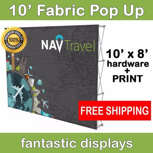 10ft Tension Fabric Pop Up Display With Print - Collapsible Velcro Backdrop