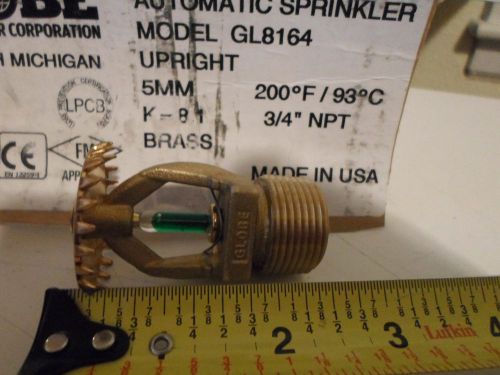 Globe gl8164 upright sprinkler head brass 200°f 3/4&#034; npt standard response k8.1 for sale