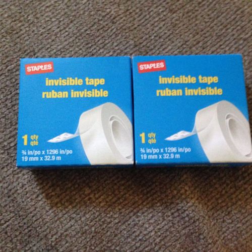 2 Rolls of Staples Invisible Tape Refill  3/4 inch x 1,296 inch  1 inch core