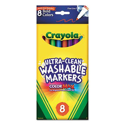 Washable Markers, Fine Point, Bold Colors, 8/Set, Sold as 1 Set