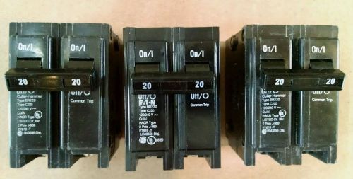 Lot of 3 Cutler-Hammer BR220  2 Pole Circuit Breakers 20 amp