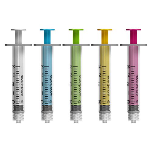 2ml (2.5ml) nevershare luer lock syringe in pink full box sterile orion for sale