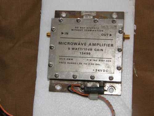 Rockwell Microwave Amplifier 2 Ghz 10 db gain 5 watt 24 volts DC SMA in and out