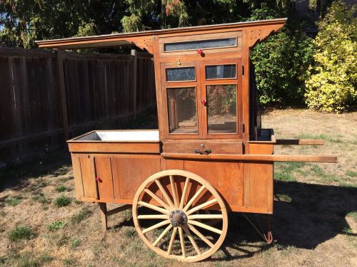 Antique Vintage Wooden Wood Mobile Concession Food  Dry Goods Market Cart Prop