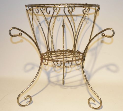Vintage Brass Metal Wrought Iron Plant Floor Stand Pot Holder 15&#034; tall 3 legs