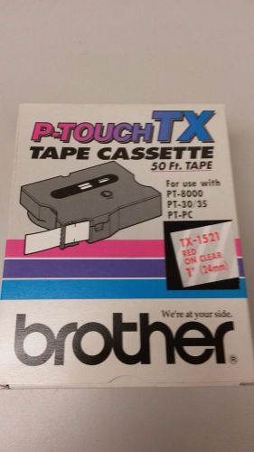 Genuine Brother TX1521 Laminated Tape Cartridge 1 Roll Red on Clear BRTTX1521