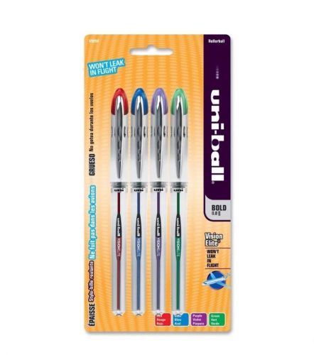 Uni-ball rollerball gel pen refillable 69094  0.8mm 4/pk asst. ink colors new for sale