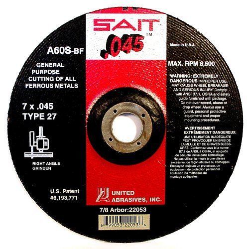 Sait 22053 type 27 7-inch x .045-inch x 7/8-inch 8500 max rpm a60s - general pur for sale