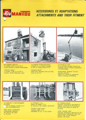 Fork lift truck brochure - manitou - crane bucket et al - attachments (lt262) for sale