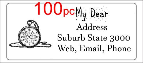 100 Personalised return address label mailing sticker 56x25mm pocket watch