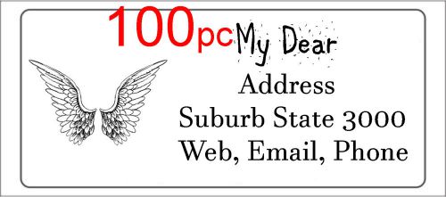 100 Personalised return address label custom mailing sticker 56x25mm angel wings