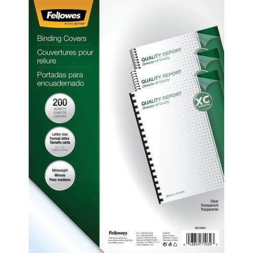 New fellowes 5204303 crystals clear pvc covers letter, 200 pack binding cover for sale