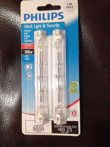 Philips 2 pack work light &amp; security halogen t3 light bulb 500w rsc for sale