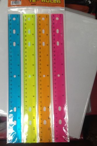 4 PACK PLASTIC RULERS FOR SCHOOL OFFICE &amp; HOME
