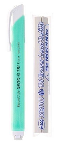 Xeno Tri-II Retractable Click Eraser with 2-Pack Refill (Green)