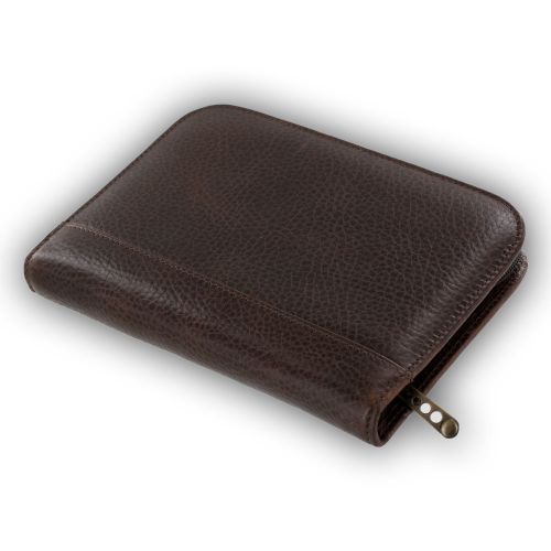 &#034;Aston New York Genuine Leather Collectors Zippered 10-Pen Case, Brown&#034;
