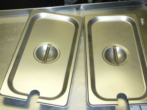 2 Flat Slotted Stainless Steel Third Steam Table Pan Flat Lids / Covers
