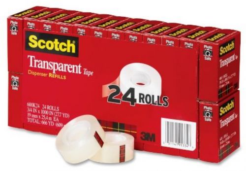 Scotch Transparent Tape, 3/4 X 1000 Inches, 24 Rolls (600K24)