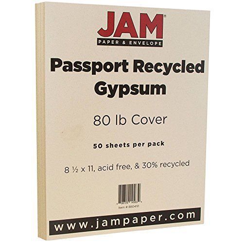 JAM Paper Recycled Cardstock - 8.5&#034; x 11&#034; - 80 lb Passport Gypsum Ivory -