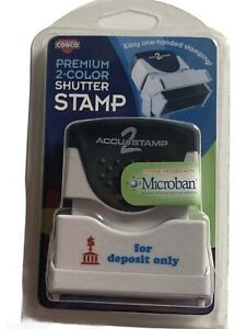 ACCU-STAMP2 “For Deposit Only” Stamp W/ Shutter, 1-5/8&#034; x 1/2&#034;, Blue / Red Ink
