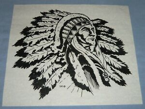 VTG Heat T-Shirt Iron-On Transfer Native American Indian Chief Head Dress Print