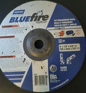 Norton Bluefire 9&#034;X1/8&#034;X5/8&#034;-11 Steel Grinding Disc QTY-4
