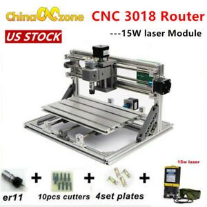 CNC 3018 Engraving Router Carving Laser Cutting DIY Machine &amp; 15W Laser Module