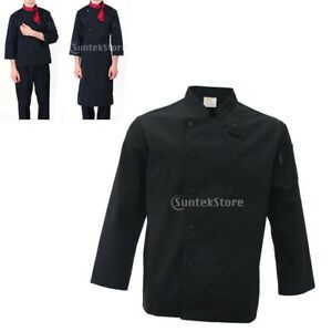Black Chef Waiter Double-breasted Coat Uniform Long Sleeve Jacket Clothes