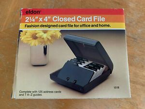 Vintage ELDON CLOSED CARD FILE in BOX, Mid-Mod NEW Old Stock, Smoke Gray #1518