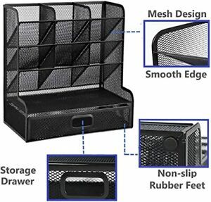 Multi-Functional Pen Holder Mesh Desk Organizer, 9 Compartments With 1 Storage