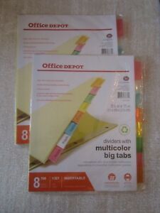 Set of 2 Office Depot 8-Tab Insertable Dividers with Big Tabs