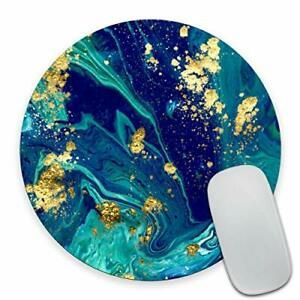 Blue Marble Round Mouse Pad Cute Mat Gold Green Turquoise Circular Mouse Gmr08