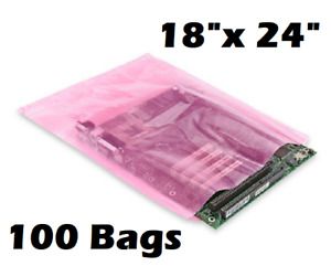 100x Anti-static Bags 18&#034;x 24&#034; 2 Mil Large Pink Poly Bag Open Ended Motherboard