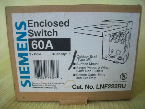 Siemens enclosed switch 60a 2 pole outdoor encl surface mount single phase 240 v for sale
