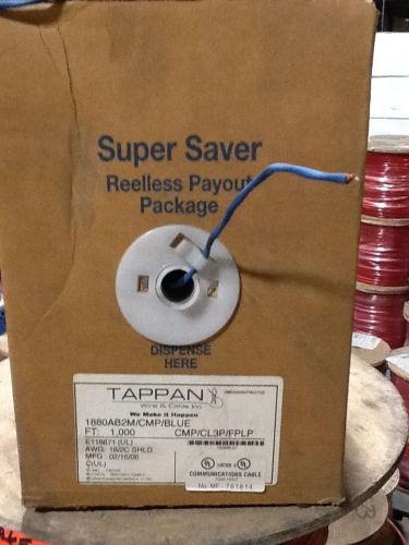 #18 awg 2 conductor shielded plenum blue jacket 1000ft box tappan. free ship for sale