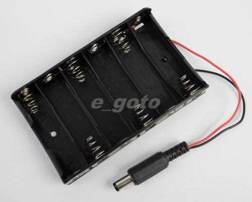 6XAA 6xAA 9V Battery Holder Box Case Wire 5.5x2.1mm Plug good