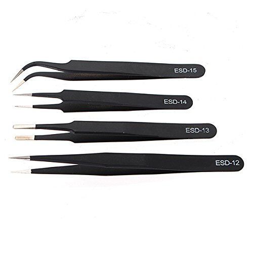 4pcs anti-static tweezers maintenance repair tools kit esd black for sale