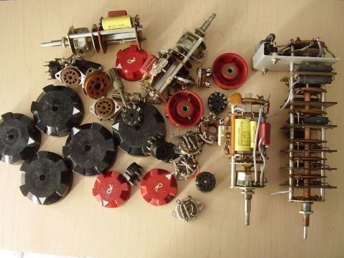 Huge lot vintage electronic parts-rotary selector switches-knobs-tube rec @ more for sale