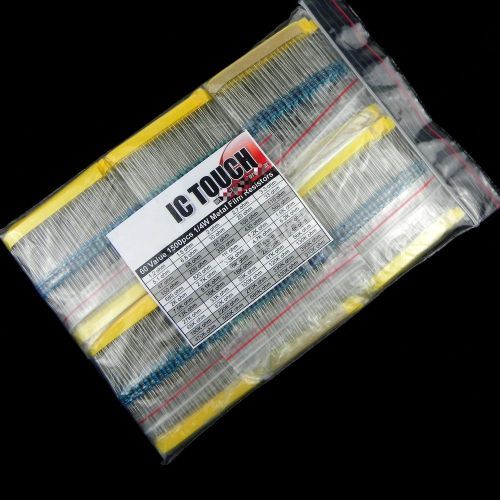 60value 1500pcs 1/4W Metal Film Resistor Assortment Kit (#522)