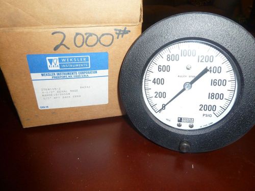 New weksler instrument pressure gauge 0-2000 psi   4 1/2&#034; regal gage for sale