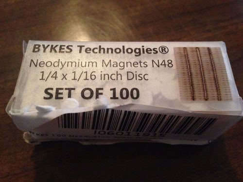 Bykes Technology Neodymium Magnets N48 1/4 X 1/16&#034; Disc Set Of 100