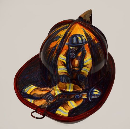 Custom painted fire helmet (morning pride) for sale