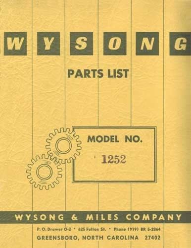 Wysong Model No. 1252 Power Squaring Shear Parts Manual