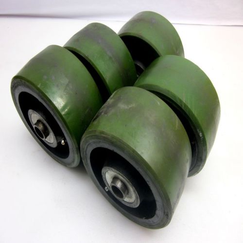 Lot of 5 albion 6in x 3in poly urethane industrial cart caster wheels for sale