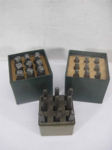 Lot of 3 Metal Standard Duty Numbers 0-8 Punch Stamp Sets 1/4&#034; 1/8&#034; 1/16&#034;