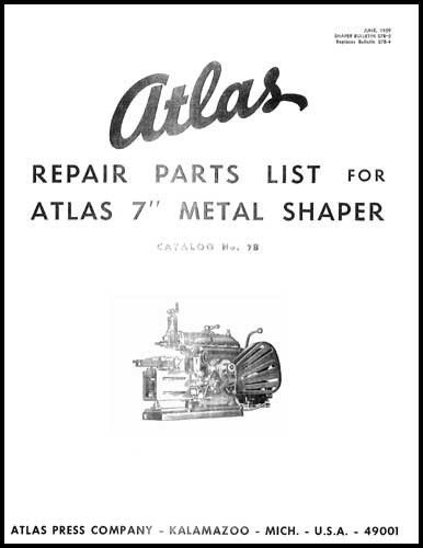 Atlas 7 Inch Shaper Parts And Instruction Manual