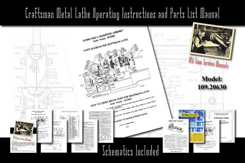 Craftsman 6&#034; Metal Lathe Operating Instructions and Parts List Manual 109.20630